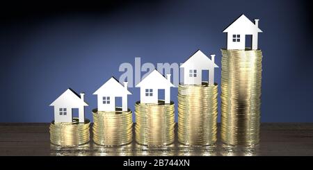 House shape, upwards chart - 3D rendering Stock Photo