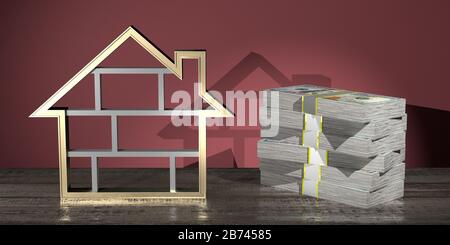 House shape, money - real estate concept - 3D rendering Stock Photo