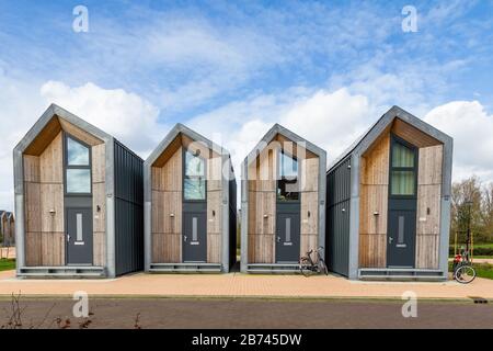 Nijkerk, Netherlands,March 12, 2020: Eco friendly tiny houses in NIjkerk. 39 square meters surface for a sustainable living. Stock Photo