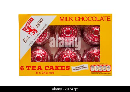 Box of Tunnocks milk chocolate 6 tea cakes isolated on white background Stock Photo