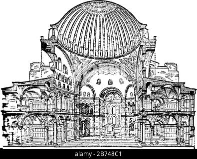 St. Sophia, Cross section,  interior,  architectural monument ,  World Heritage List, Kyiv Cave Monastery complex,  vintage line drawing or engraving Stock Vector