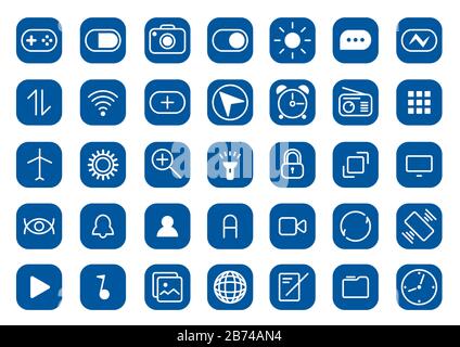 Mobile icons in blue colors, simplistic smartphone mobile screen icons Stock Photo