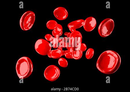 Red blood cells . Isolated black background . 3D rendering Stock Photo ...