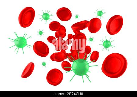 3D red blood cells, virus cells - infection concept
