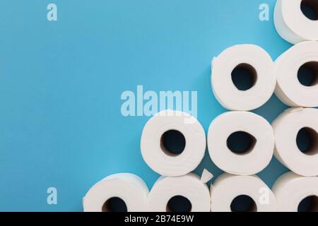 Toilet paper roll background. overhead flat lay. Stock Photo