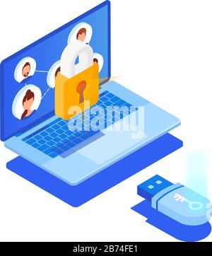 3d isometric vector illustration of protection of your personal information on your desktop PC Stock Vector