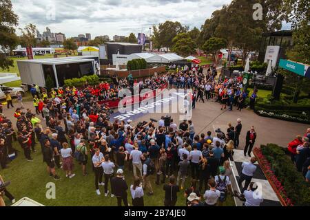 Melbourne, Australia. 13th Mar, 2020. A press conference from senior F1 management is held at Albert Park after the 2020 Formula 1 Australian Grand Prix is cancelled. The Formula One Group CEO Carey was forced to take action after McLaren withdrew from the race and entered quarantine on Thursday when a member of their team was diagnosed with coronavirus, a decision which led to crunch talks between Grand Prix organisers and team officials. Credit: Chris Putnam/ZUMA Wire/Alamy Live News Stock Photo
