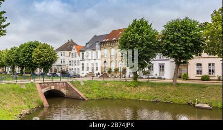 Panorama of historic houses at the canal in Friedrichstadt, Germany Stock Photo