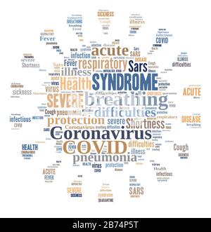 Coronavirus word cloud in virus cell shape Stock Photo