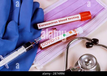 Novel coronavirus, Middle East Respiratory Syndrome COVID-19 with test tube blood plane Stock Photo