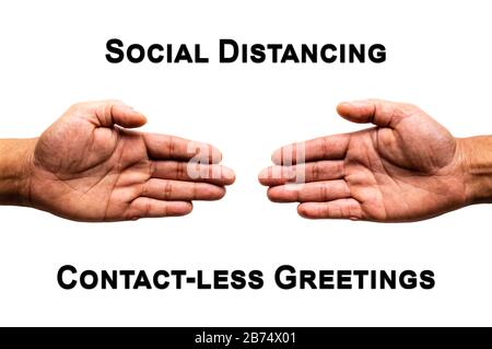 Social distancing and contact-less greetings. Two hands reaching but not touching one another. Public health concept. Stock Photo