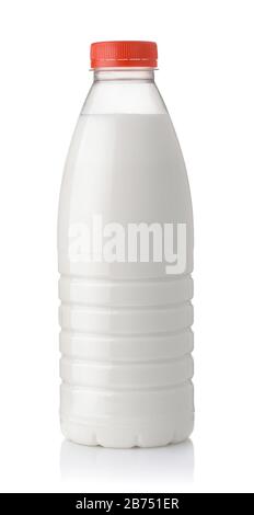 Front view of plastic one liter milk bottle isolated on white Stock Photo