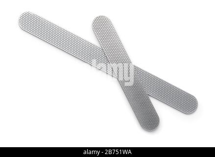 Top view of straight metal manicure nail files isolated on white Stock Photo