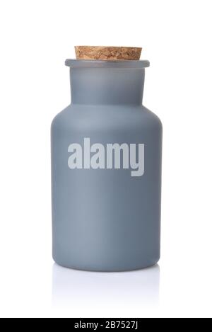 Front view of painted glass gray bottle with cork isolated on white Stock Photo