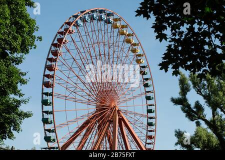 View of the rusting Ferris wheel in the former Spreepark in the Berlin Plaenterwald. In GDR times the playground was a well visited amusement park. Gruen Berlin GmbH will redesign the park. [automated translation] Stock Photo