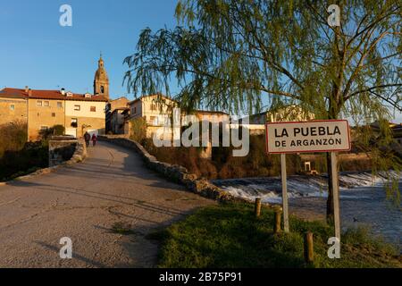 La Puebla de Arganzon village at sunset in Burgos province, Spain. Stock Photo