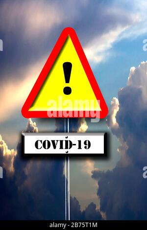 Coronavirus SARS-CoV-2 (Covid-19) warning sign. Stock Photo