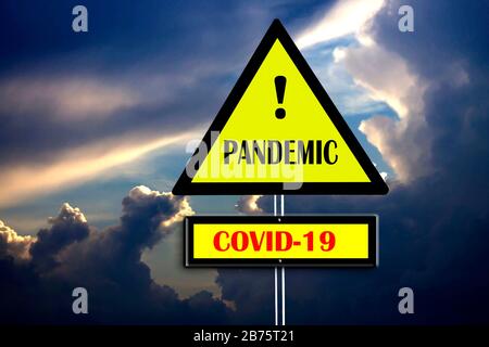 Coronavirus SARS-CoV-2 (Covid-19) warning sign. Stock Photo