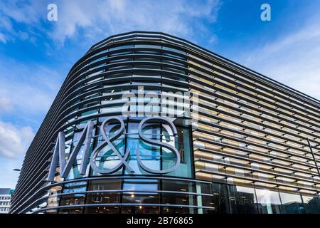 M&S Sign on a modern Marks and Spencer Store in Norwich UK Stock Photo