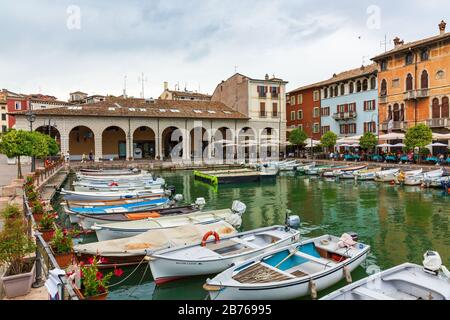 August 12 2019, Desenzano del Garda, Brescia, Lombardy, Italy - Historic city touristic landmark, place for pleasure and interests. Stock Photo