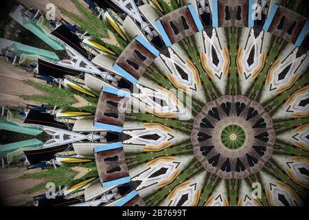 Abstract kaleidoscope image based on boats and river scenery - Woodbridge, Suffolk, UK Stock Photo
