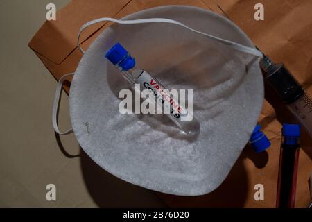 Covid-19 Coronavirus Vaccine - Test isolated on office desk. Healthcare/Medical concept Stock Photo