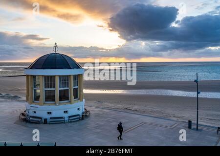 Music pavilion on the beach promenade, North Sea island Borkum, sunset, East Frisia, Lower Saxony, Germany, Stock Photo