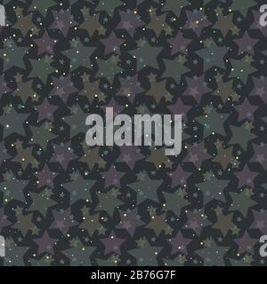 seamless vector pattern with multi- colored translucent stars in pastel colors on a gray background. for wrapping paper, napkins, fabric, Wallpaper. Stock Vector