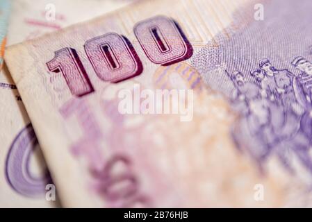 Macrophotography of an Argentine 100 pesos bill Stock Photo