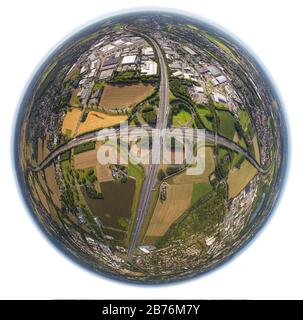 motorway intersection Dortmund-West in Dortmund-Luetgendortmund, 16.08.2012, aerial view, Germany, North Rhine-Westphalia, Ruhr Area, Dortmund Stock Photo