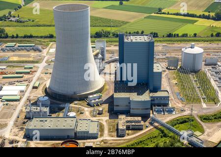 , Construction stop site of new coal-fired power plant dates on the Dortmund-Ems Canal, 31.05.2014 , aerial view, Germany, North Rhine-Westphalia, Ruhr Area, Datteln Stock Photo