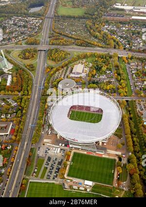 Aerial view, Bayer 04 Leverkusen, BayArena, the stadium of the football ...