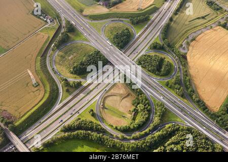 motorway intersection Dortmund-West, 09.07.2012, aerial view, Germany, North Rhine-Westphalia, Ruhr Area, Dortmund Stock Photo