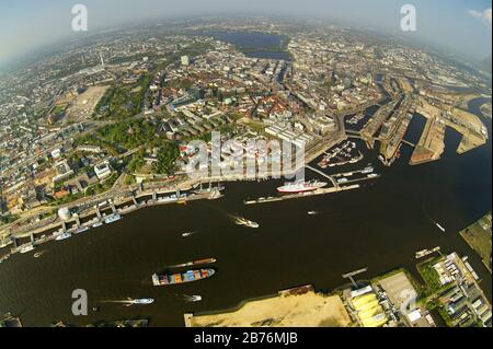 , port of Hamburg at Norderelbe, 11.05.2006, aerial view, Germany, Hamburg Stock Photo