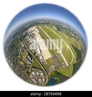 Duesseldorf International Airport, main airport in Nothrhine Westfalia, 12.09.2012, aerial view, Germany, North Rhine-Westphalia, Lower Rhine, Dusseldorf Stock Photo