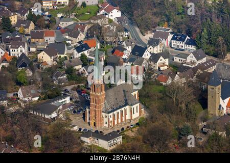 , catholic parish church St. Marien in Froendenberg, 06.04.2012, aerial view, Germany, North Rhine-Westphalia, Froendenberg/Ruhr Stock Photo