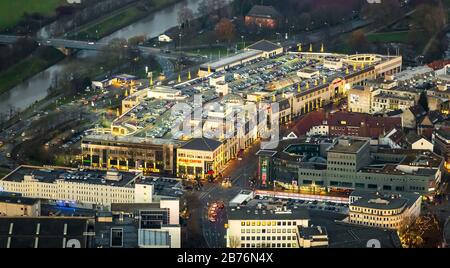 , Night view of the grounds of the Allee Center ECE in the city center of Hamm, 14.12.2014, aerial view, Germany, North Rhine-Westphalia, Ruhr Area, Hamm Stock Photo