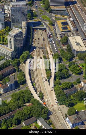 , construction site at motorway A40 in Essen, 23.07.2012, aerial view, Germany, North Rhine-Westphalia, Ruhr Area, Essen Stock Photo