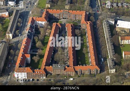 , residential apartment buildings at the Kloennestrasse, corner Guentherstrasse, 09.01.2009, aerial view, Germany, North Rhine-Westphalia, Ruhr Area, Dortmund Stock Photo