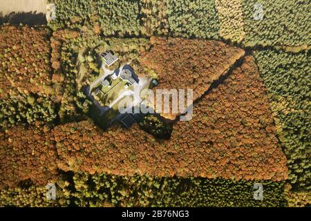 former Air Shaft Hohe Mark, planned forensics location in Haltern-Lippramsdorf, 28.10.2012, aerial view, Germany, North Rhine-Westphalia, Ruhr Area, Haltern Stock Photo