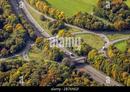 , A 52 highway, exit Gelsenkirchen-Buer-West, 12.10.2012, aerial view, Germany, North Rhine-Westphalia, Ruhr Area, Gelsenkirchen Stock Photo