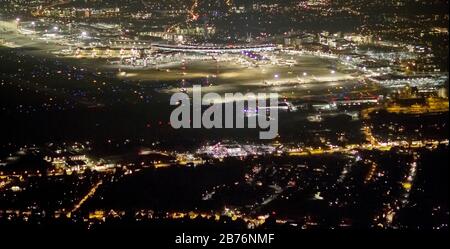 , Duesseldorf International Airport at night, 13.12.2012, aerial view, Germany, North Rhine-Westphalia, Lower Rhine, Dusseldorf Stock Photo