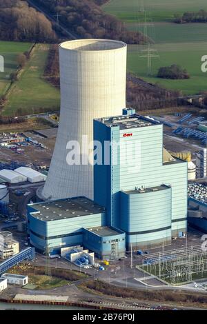 , Construction stop site of new coal-fired power plant dates on the Dortmund-Ems Canal, 07.01.2014, aerial view, Germany, North Rhine-Westphalia, Ruhr Area, Datteln Stock Photo