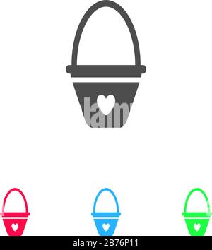 Baby bucket with hearth icon flat. Color pictogram on white background. Vector illustration symbol and bonus icons Stock Vector