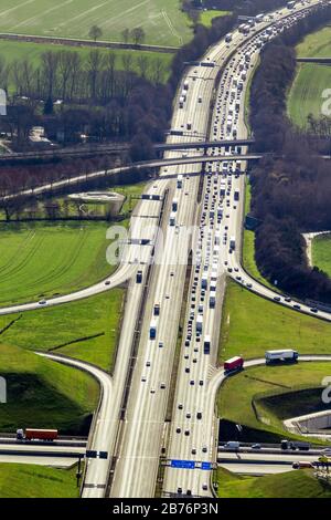 , highway A1 at intersection Kamener Kreuz, 14.02.2014, aerial view, Germany, North Rhine-Westphalia, Ruhr Area, Kamen