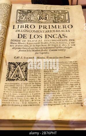 'First book of the real comments of the Incas' By the Inca Garcilaso de la Vega Stock Photo