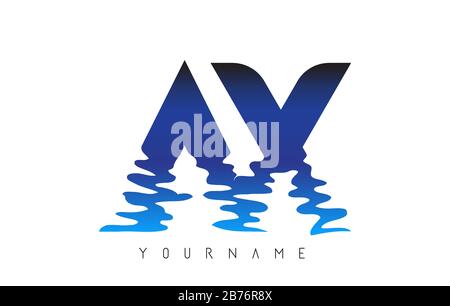 AX A X  Letter Logo Design with Water Effect and Deep Blue Gradient Vector Illustration. Stock Vector