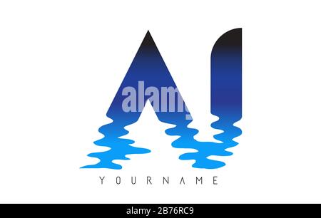 Creative blue letter AJ A J logo with leading lines and road concept ...