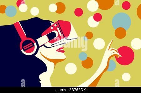 A woman using virtual reality glasses Stock Vector