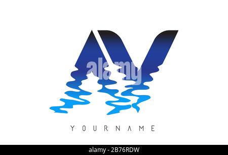 AV A V  Letter Logo Design with Water Effect and Deep Blue Gradient Vector Illustration. Stock Vector